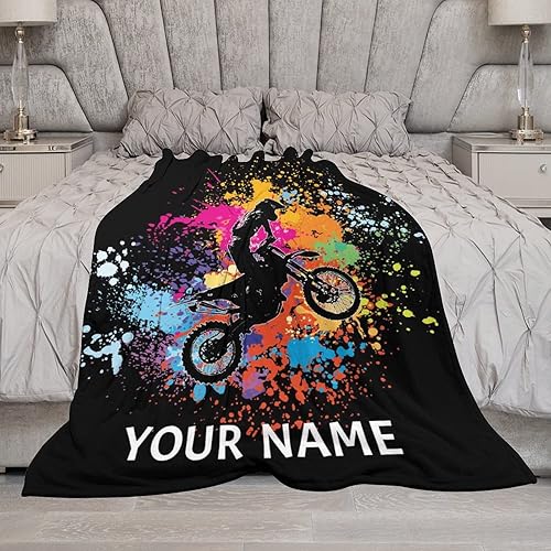 Miniatura 6 de Manta de motocicleta personalizada con nombre personalizado para niños y adultos, acogedora y suave para sofá, cama, manta deportiva de franela para