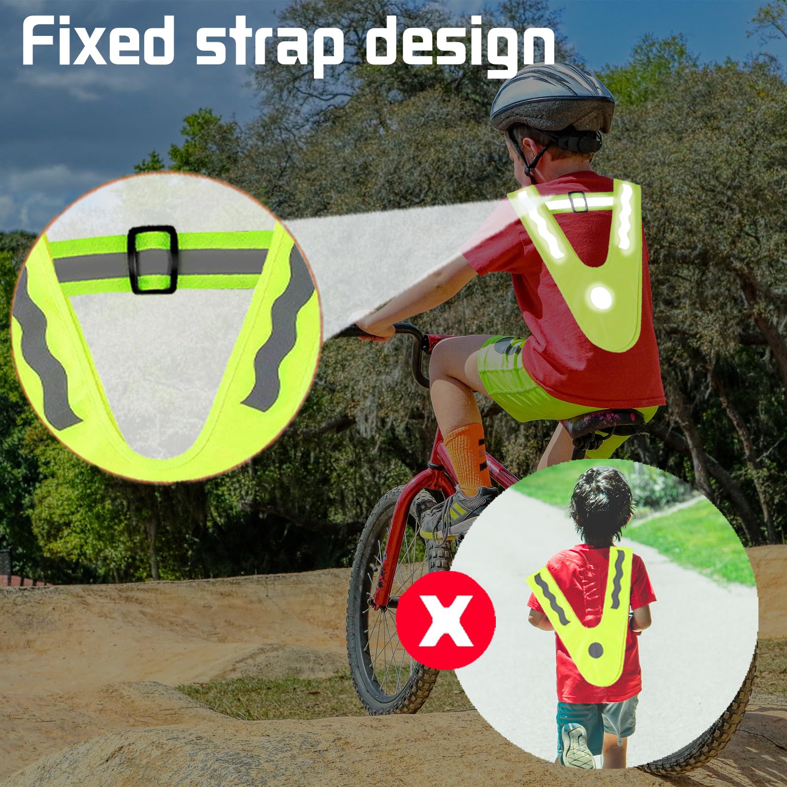 YOUYIKE 2 chalecos reflectantes para niños, en forma de V, amarillo, con bandas elásticas, chaleco luminoso para niños, chaleco reflectante para niños, para correr, ciclismo, carreteras nocturnas (B)