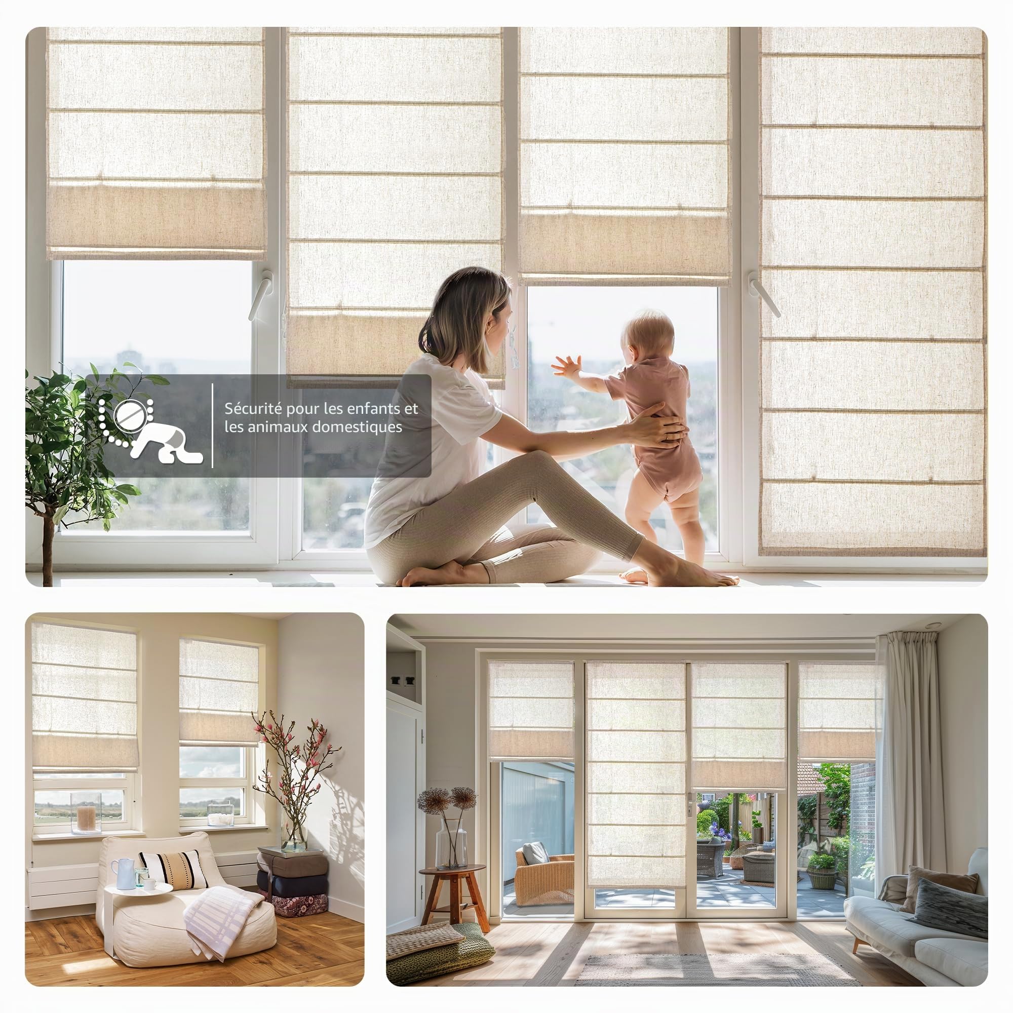 Victoria M. Ivora Store plissé à fixation sans perçage, avec rails en aluminium stables, avec cordon de tirage, pour fenêtres et portes, 60 x 130 cm, Ivoire mélangé