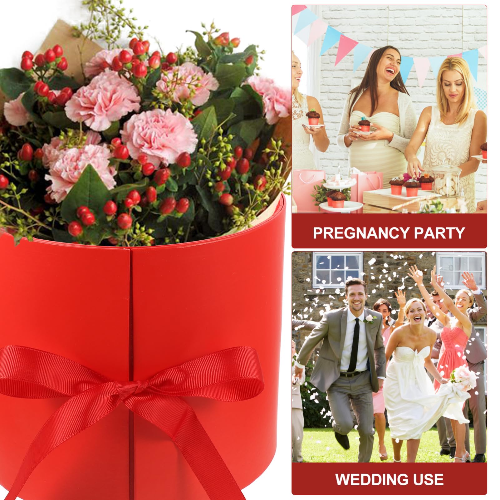Hohopeti Doppellagige Runde Geschenkbox mit Transparenter Fenster blumenverpackung Drehbares Design Langlebig Praktische Geschenkverpackung für Blumen Sträuße und Geschenke für Liebhaber