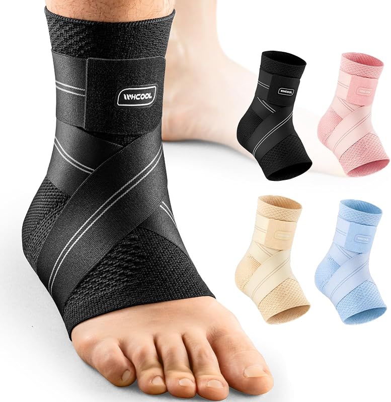 Flat Knitting Ankle Brace For Women&Men, 7-Zone Dynamic Compression Sleeve w/Flex Strap,Foot Support For Sports, Sprained Ankle, Achilles Tendonitis, Plantar Fasciitis Relief(Pack of1)L, Black