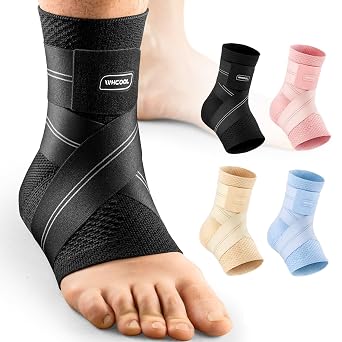 Flat Knitting Ankle Brace For Women&Men, 7-Zone Dynamic Compression Sleeve w/Flex Strap,Foot Support For Sports, Sprained Ankle, Achilles Tendonitis, Plantar Fasciitis ReliefPack of1L, Black