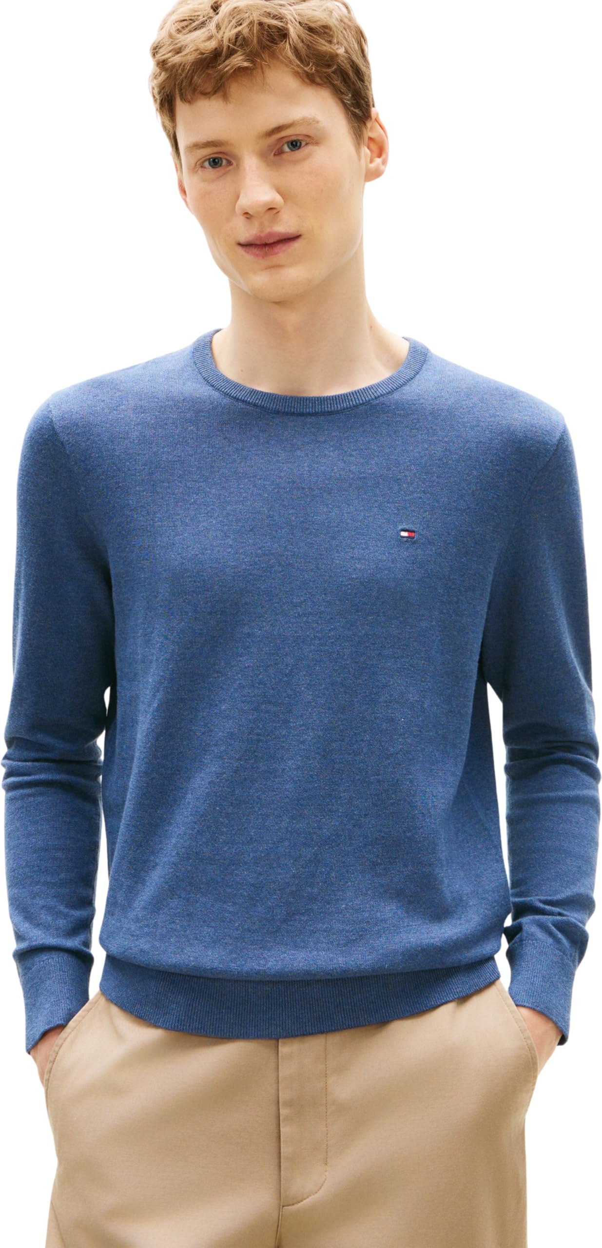 Tommy Hilfiger Men Essential SSNL Cotton Crew Neck MW0MW39999 Pullover Sweater, Blue, L