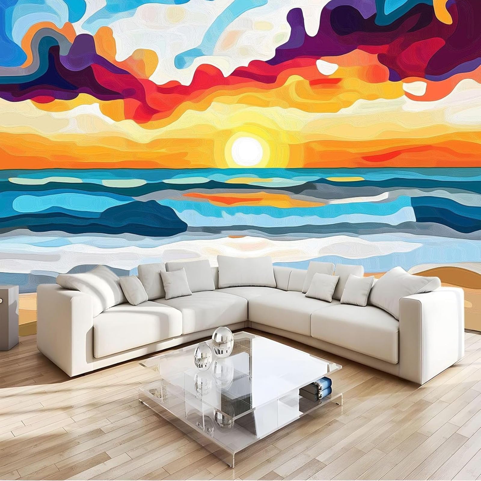hgjdjhnf Abstract Sunset Beach Photo Wallpaper Non-woven Wallpaper Living Room Bedroom UV Resistant 400cm x 280cm
