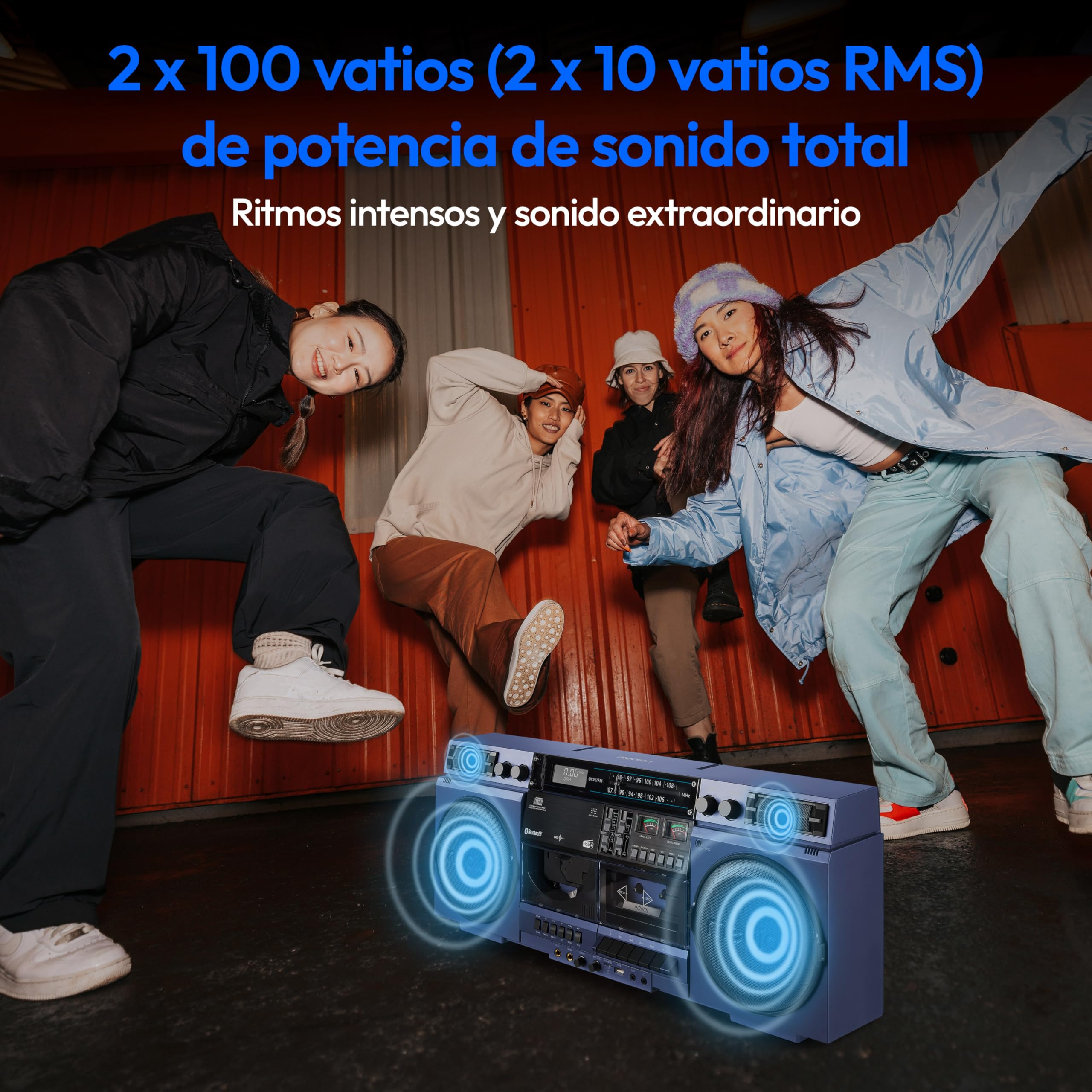 MEDION P66538 Reproductor de Casete (Retro Ghettoblaster con Reproductor de CD, años 80, Grande, USB, SD, CD, Casete MC, Antena telescópica de Radio Dab+, Bluetooth, pletina de Casete