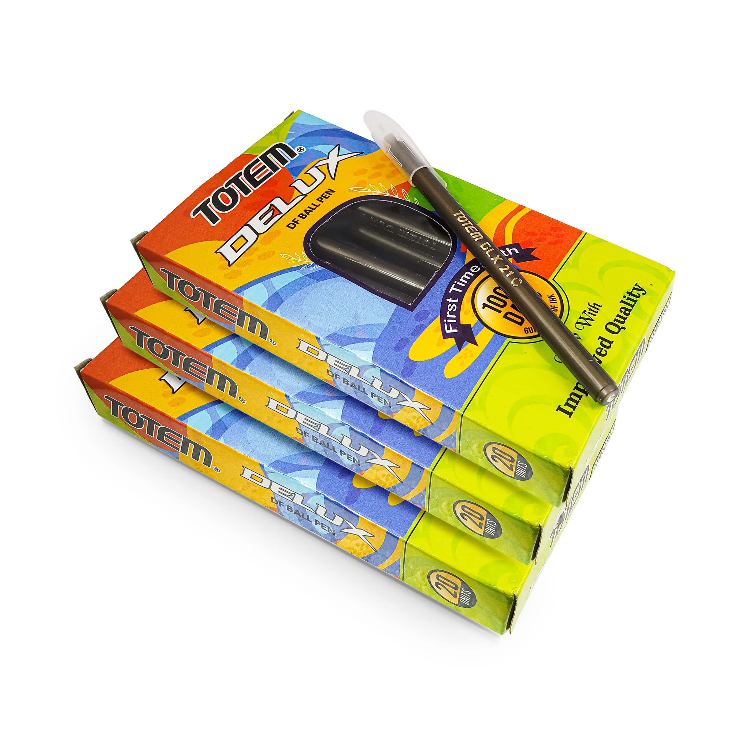 TOTEM Delux Ball | 60 Black Ink Pen | Lightweight Body Design | Use and Throw Pen | For One Time Use | Ideal for School Office & Business | Budget Friendly Stick Ball Point Pen