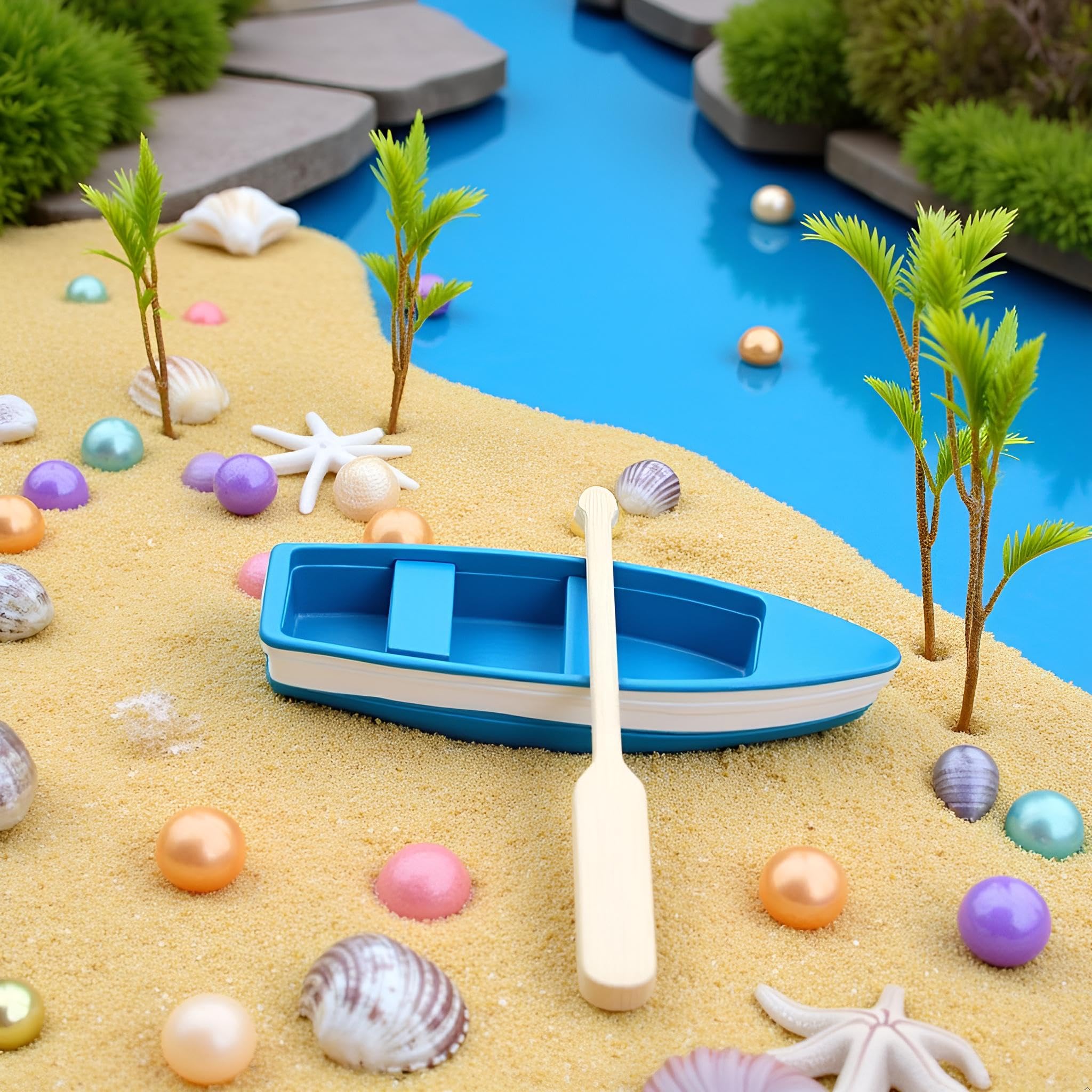 ZGLUZP Mini Wooden Rowboat With Oars - Fairy Garden & Dollhouse Decoration Canoe Model Figurine