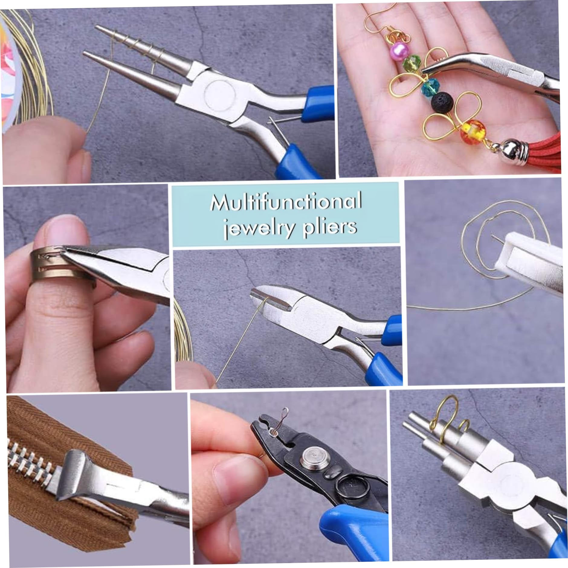 Juego de alicates para joyería, herramientas para hacer joyas de acero con alto contenido de carbono, 8 Uds., con bolsa de almacenamiento con cremallera