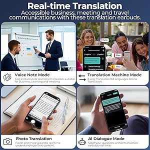 AI Translation Earbuds Real Time 80H Playtime 164 Languages Translator Ear Buds with Glowing Earhook Bluetooth Translating Headphones audifonos traductores ingls espaol for Travel Business Meeting