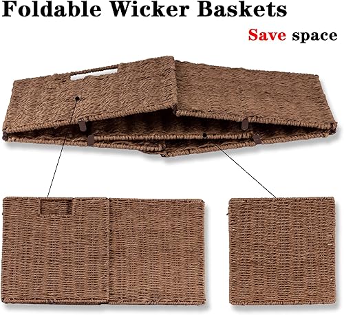 Miniatura 7 de Vagusicc - Canasta de almacenamiento de mimbre, tejidas a mano, con asas, plegables, juego de 2, 13 pulgadas, color marrón