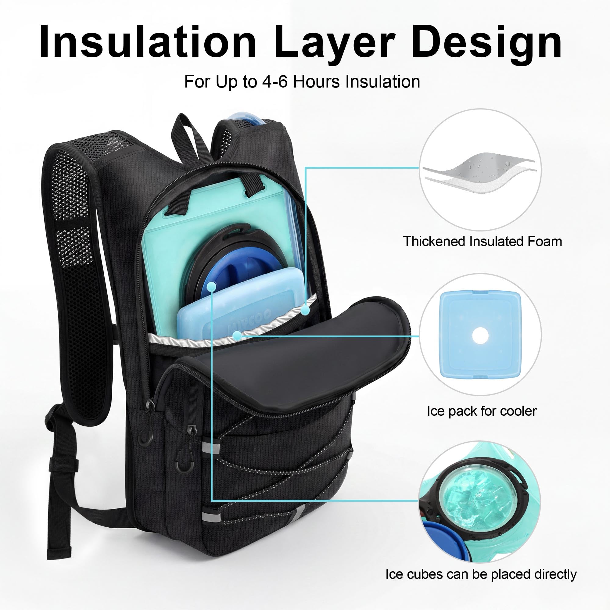 MIYCOO Sac à dos de randonnée avec poche à eau de 2 L, sac à dos d'hydratation pour la course à pied | Sac à dos léger avec deux poches pour téléphone pour homme et femme, sac à dos hydro eau pour randonnée, cyclisme, escalade