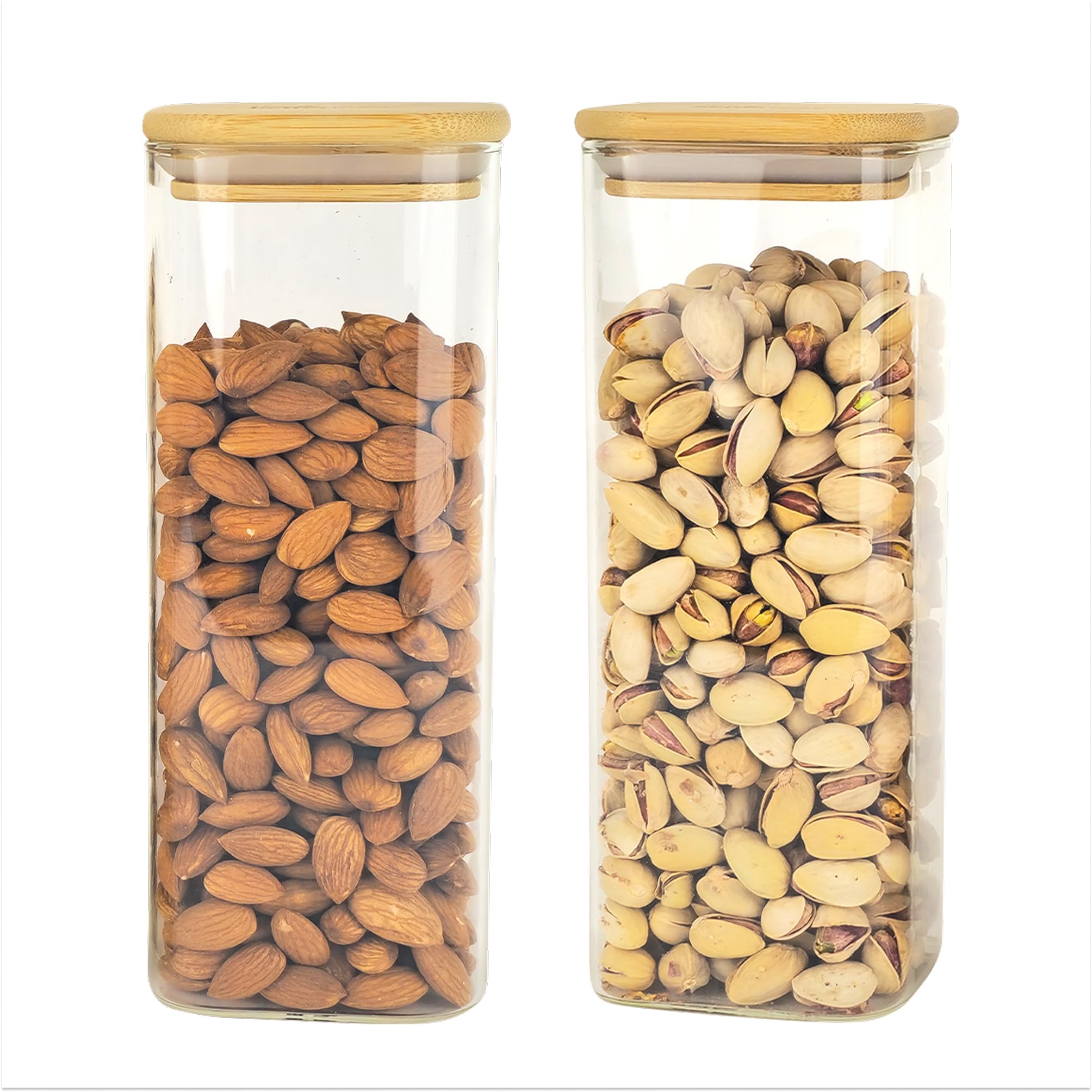 The Better Home Pack of 2 Borosilicate Glass Jars with Bamboo Lid I Rectangular Transparent Airtight Borosilicate Kitchen Containers Set | Glass Jars for Cookies Snacks Tea Coffee Sugar | 1000 ml Each