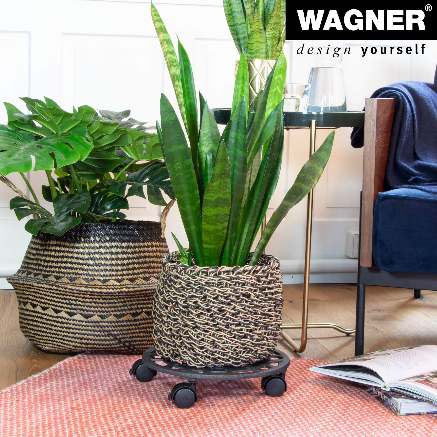 Wagner Plant Caddy Lucky Shamrock - Ø 11.42 x 2.56 in - Flower Caddy for Indoor + Outdoor use, Plant Stand Made of cast Iron, Papyrus White, with 2 Breaks, Load Capacity 110 lbs - 64-0918