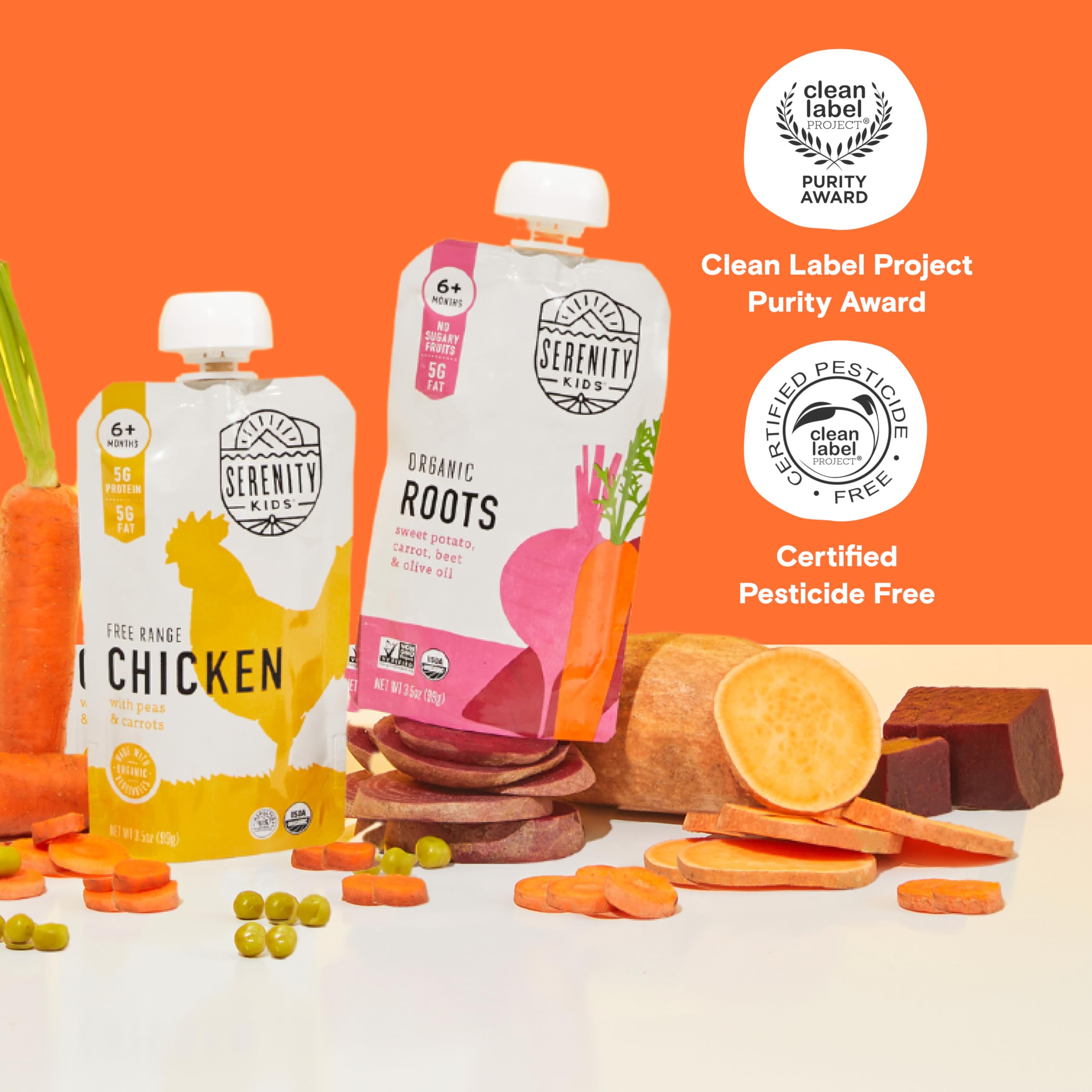 Serenity Kids 6+ Months Meats + Veggies Mixed Baby Food Puree Pouch Variety Pack 18 Count- No Sugary Fruits or Added Sugar - 3.5 Oz BPA & Allergen Free Pouch- Baby Puree Variety Pack