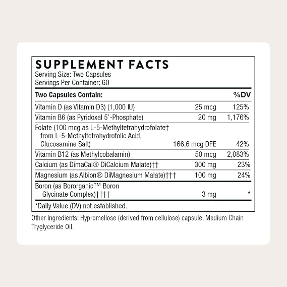 THORNE - Advanced Bone Support - Bone Health Supplement for Women & Men with Calcium, Magnesium, Vitamin D, B Vitamins, Folate & Boron* - Gluten, Dairy & Soy-Free - 120 Capsules