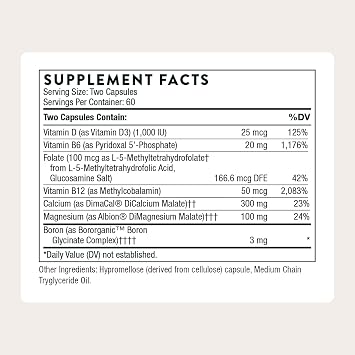 THORNE - Advanced Bone Support - Bone Health Supplement for Women & Men with Calcium, Magnesium, Vitamin D, B Vitamins, Folate & Boron* - Gluten, Dairy & Soy-Free - 120 Capsules