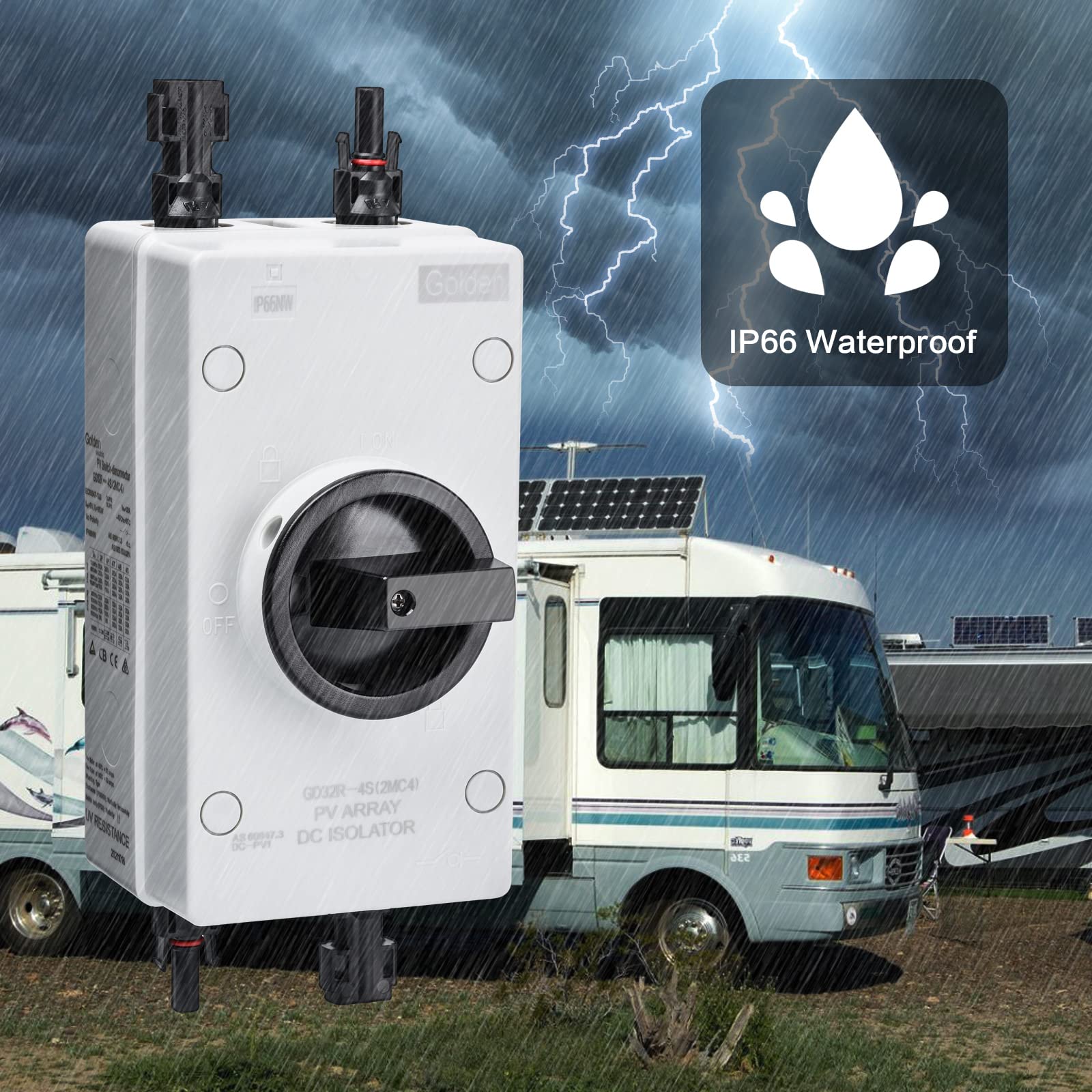DC1000V 50A Disconnect Switch Fotovoltaïsche DC-Verdeelkast Zonnepaneel Zonne-omvormer Verdeelkast IP65 Waterdichte PV Solar Miniatuurstroomonderbreker voor Thuis RV Auto