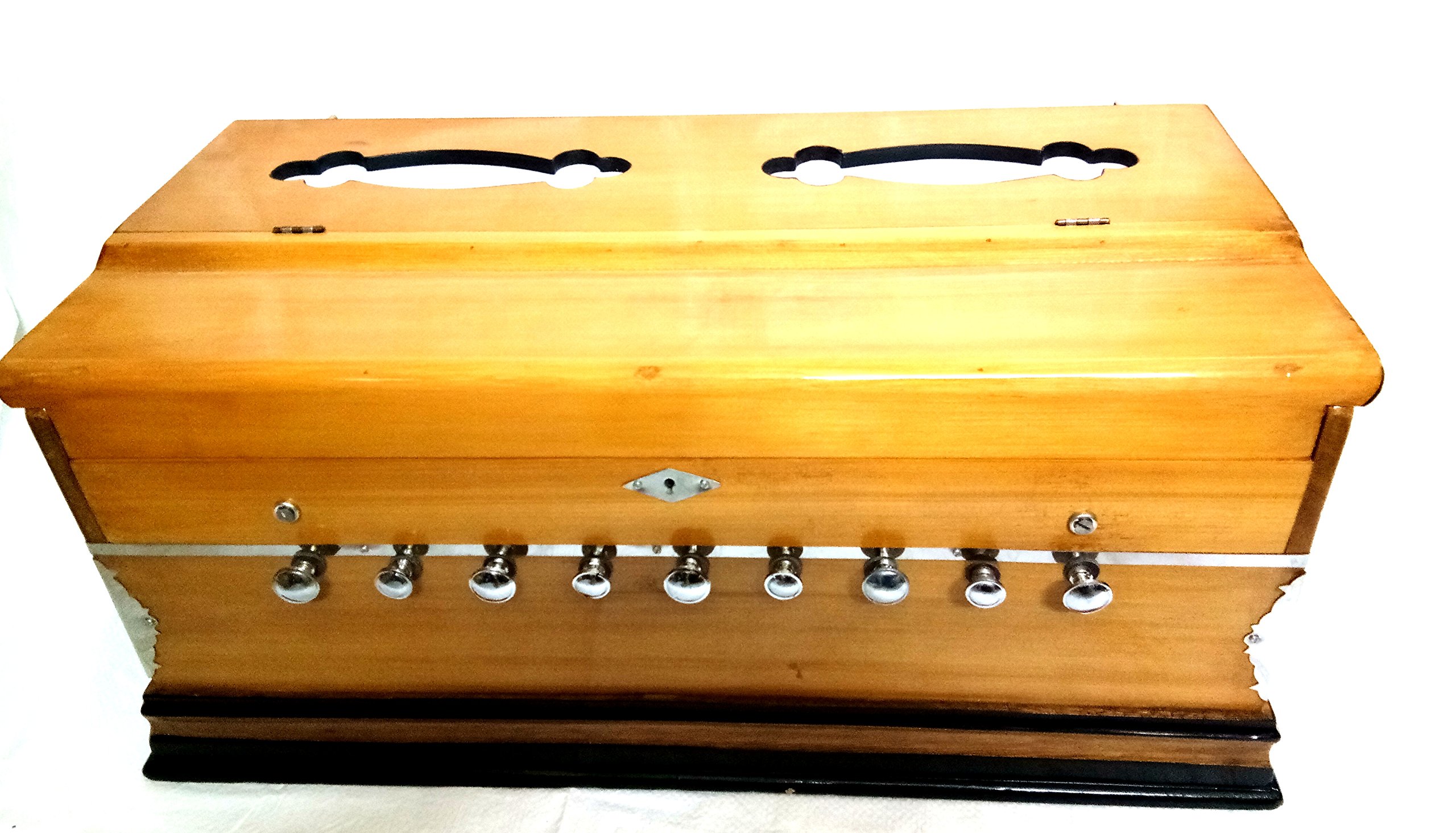Indisches Maharaja Harmonium 9 Blendenstufen, 3½ Oktave, Doppelzungenblatt, Koppler, natürliche Farbe, Standard, A440 gestimmt, Musikinstrument, indische Sangeeta