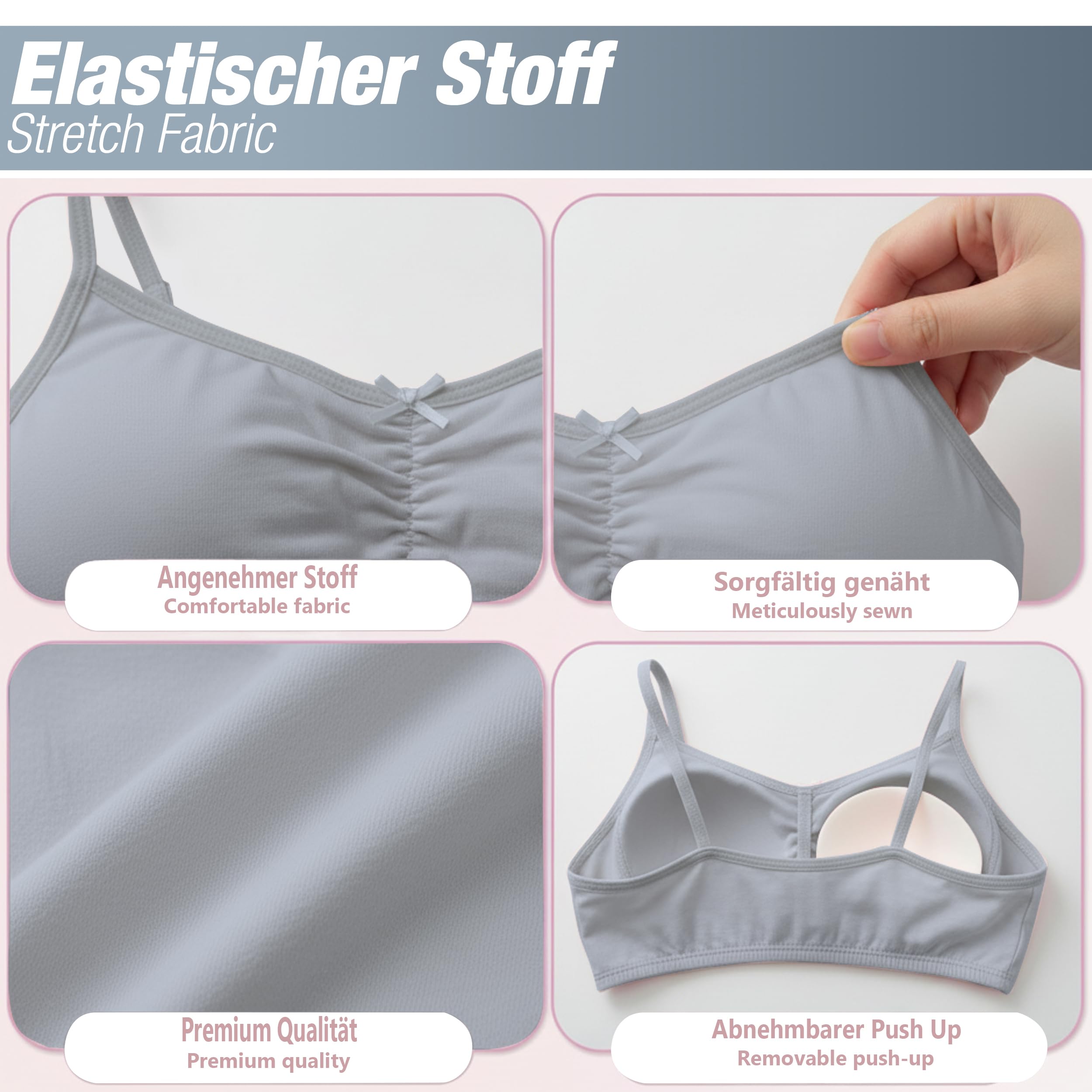 LOREZA ® Confezione da 5 Reggiseni Ragazza in Cotone Senza Ferretto, 10–17 Anni