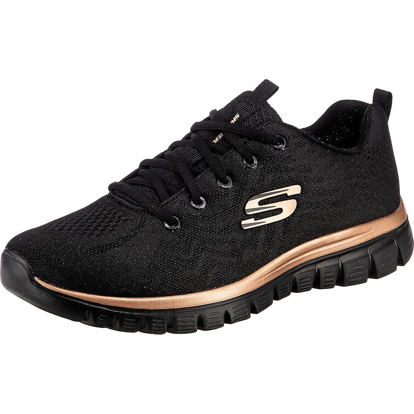 Skechers Graceful Get Connected, Sneaker Donna, Black Mesh Rose Gold Trim, 42 EU