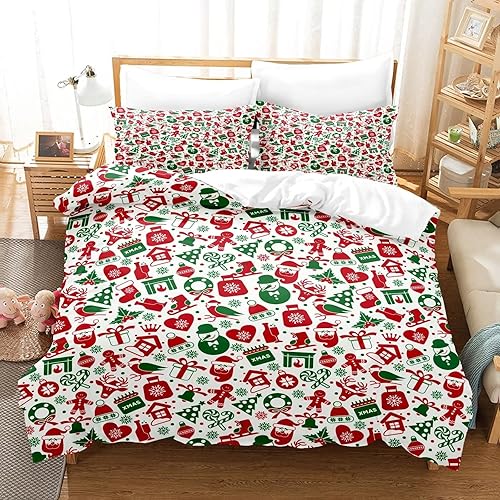 Miniatura 2 de Abojoy Juego de funda de edredón de Navidad para Año Nuevo, tamaño matrimonial, ramas de hojas de acebo de hoja perenne con diseño de bayas rojas de