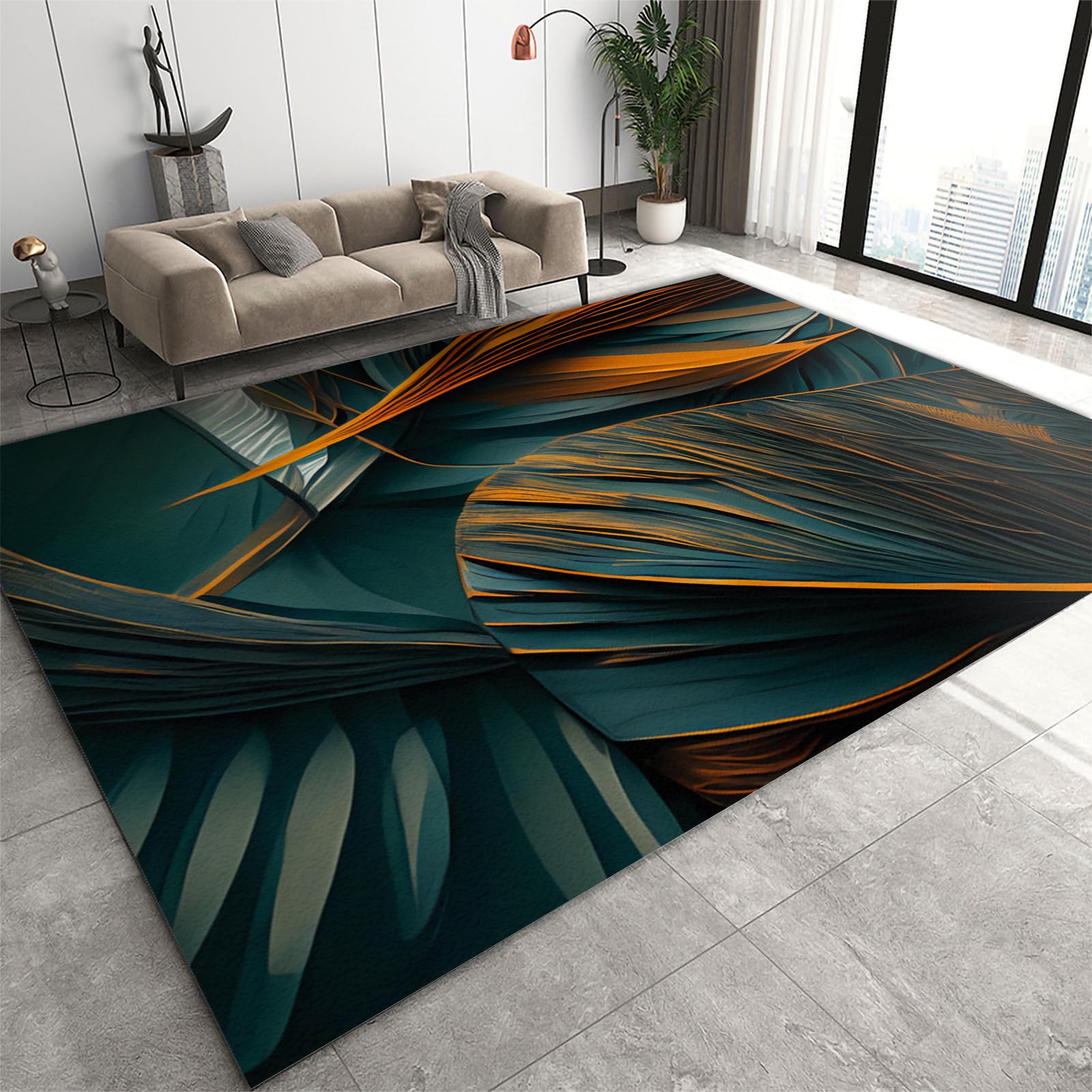 Modern Leaf Plant Area Rugs, Creative Light Luxury Rug, Low-Pile Floor Carpet soft machine washing for Bedroom Living Room Dining Room Laundry Room Play Room Under Kitchen Table Office-70 x 140 cm