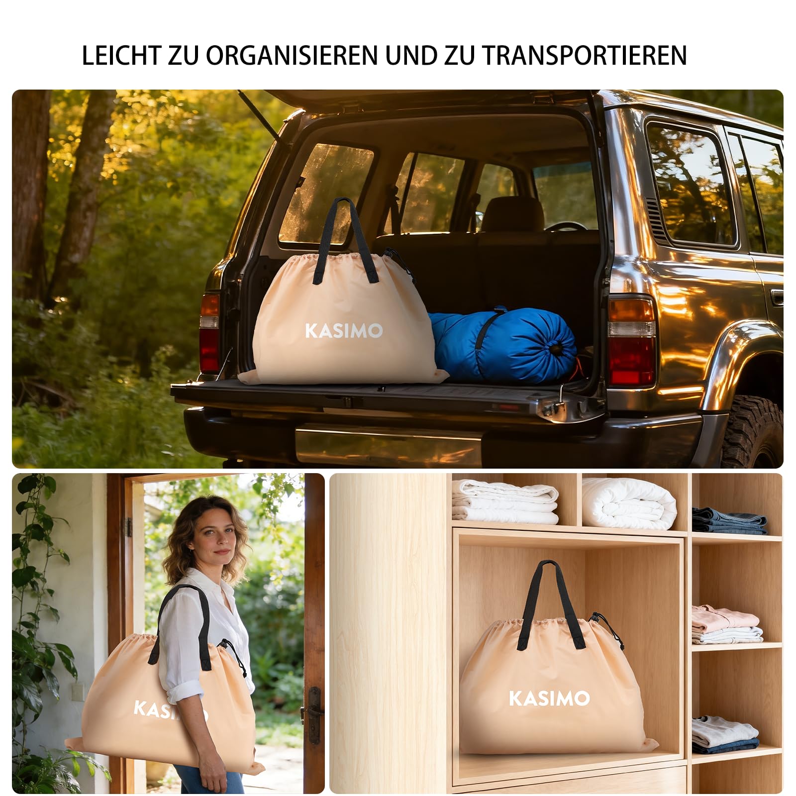 KASIMO Luftmatratze selbstaufblasend, luftbett 2 Personen, Gästebett mit integrierter Elektrischer Pumpe, aufblasbare matratze mit Kissen, luftmatratze 195x148x25cm für Gäste zu Hause und Camping