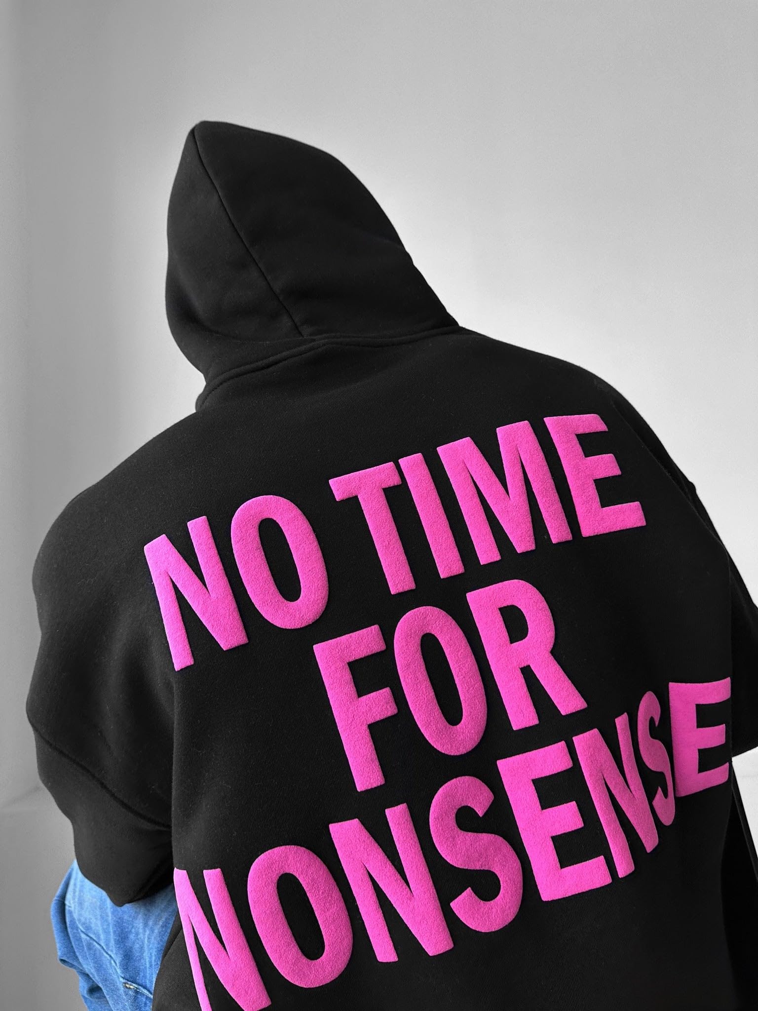 Oversize “No Time for Nonsense” Hoodie - Black