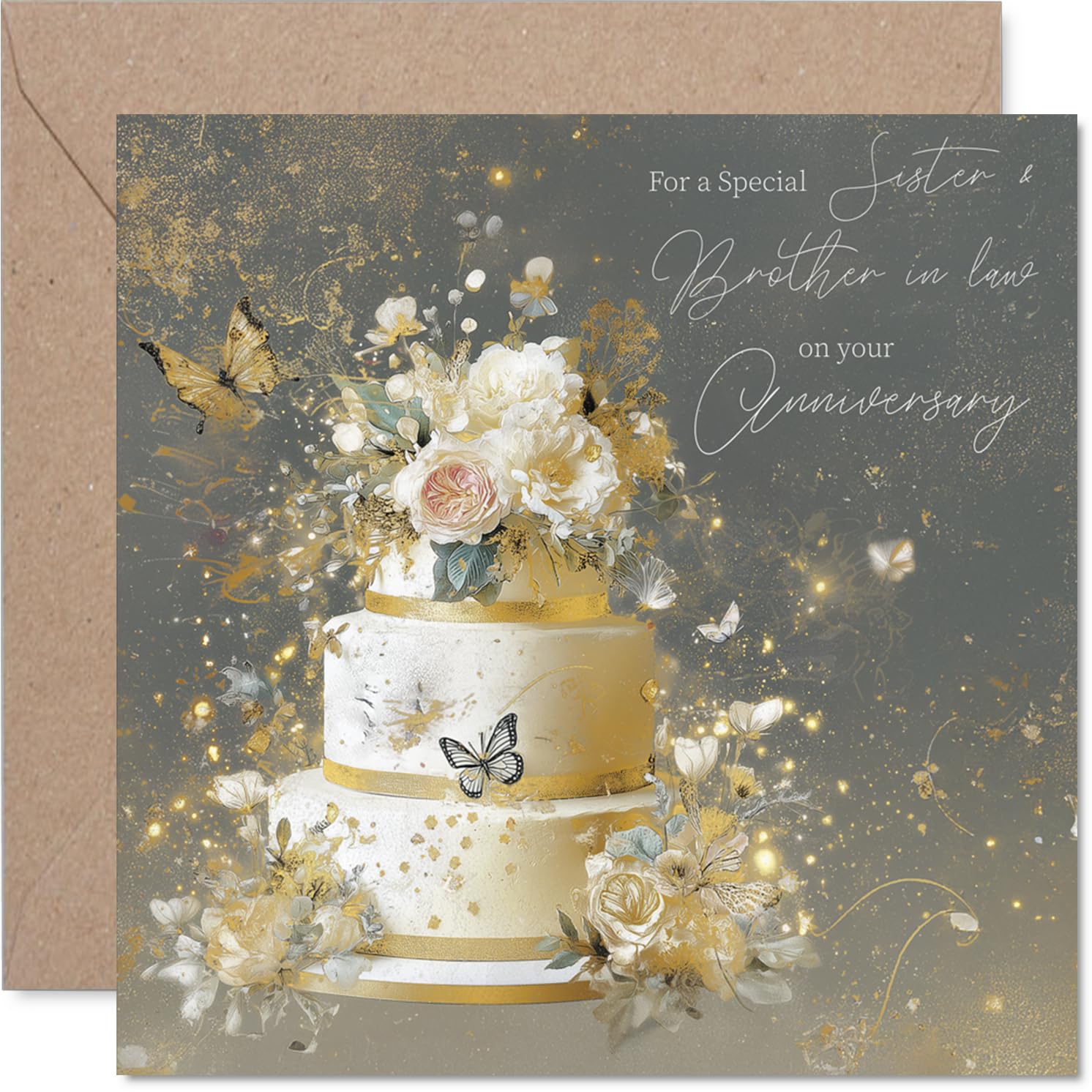 Gold Sister & Brother in Law Anniversary Card - Gold Cake - Happy Anniversary Card for Sister & Brother in Law from Sibling, 145mm Golden Wedding Anniversaries Greeting Cards