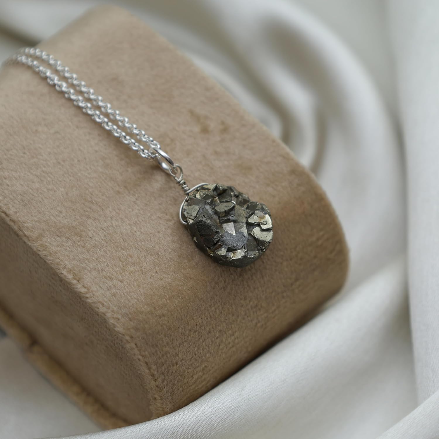 Gempires Natural Pyrite Stone Pendant Necklace Raw Crystal Gemstone Jewelry Hypoallergenic 18 Inch Silver Plated Handmade Minimalist Necklaces