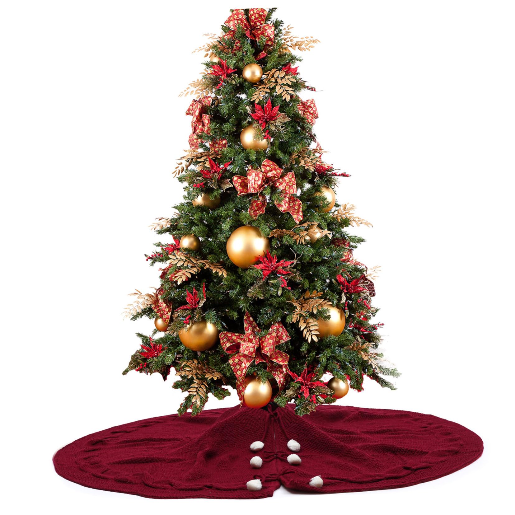1pezzi Gonna Per Albero Di Natale Di Rosso Grembiule Decorativo Imitazione Lana Maglia Copri Albero Natale Creativo Per Casa Negozi e Hotel Aggiunta Di Atmosfera Festiva
