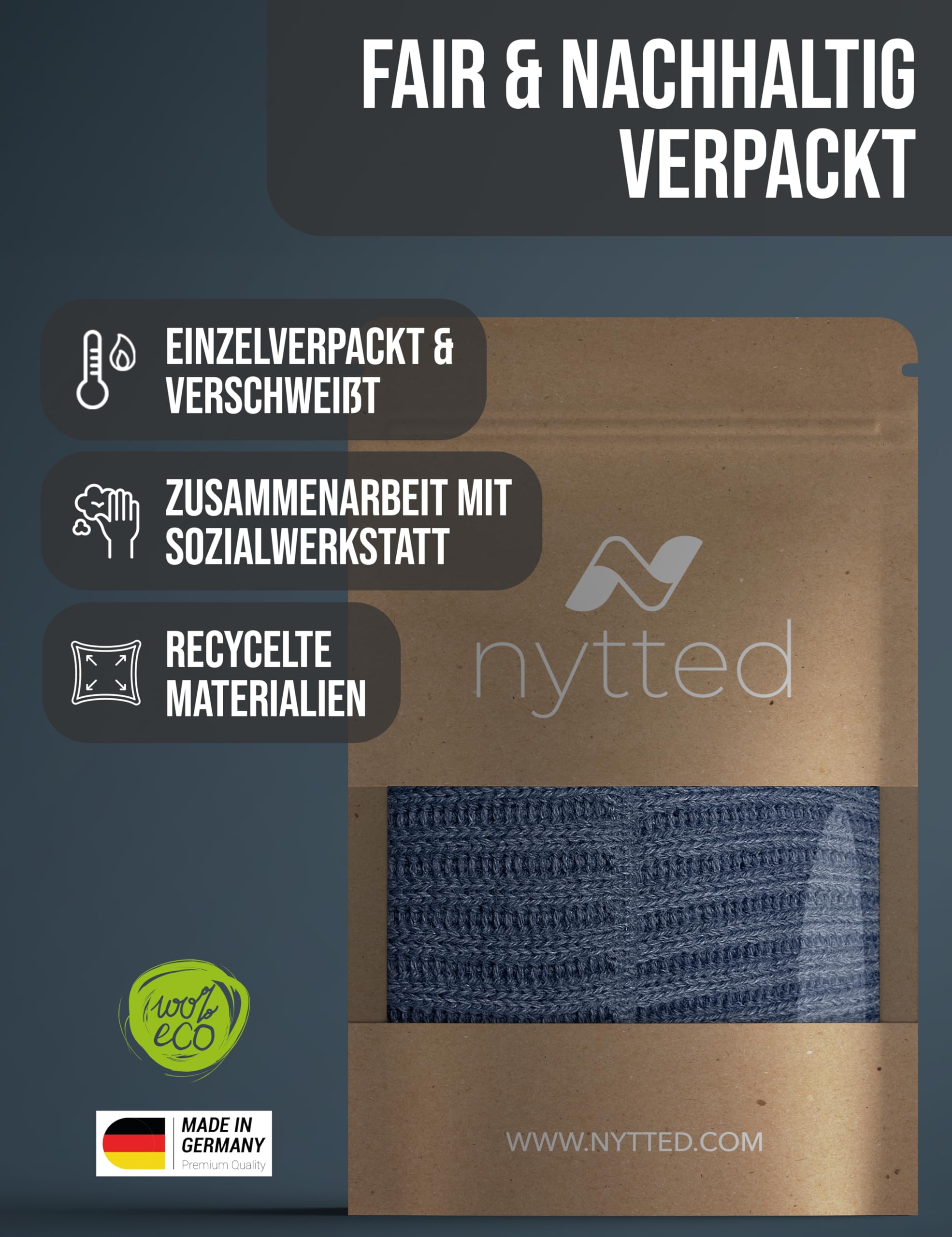 NYTTED® Merino Mütze - Made in Germany - 100% feinste Merinowolle - Wollmütze für Herbst & Winter - Unisex - Beanie für Damen & Herren - Warme Wintermütze - Merino Beanie