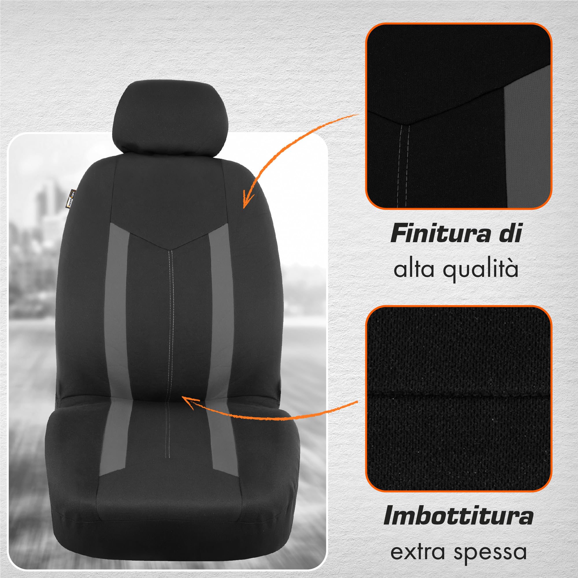 Upgrade4cars Coprisedili Auto Universale Nero Grigio | Set Coprisedile Universali per Anteriori e Posteriori