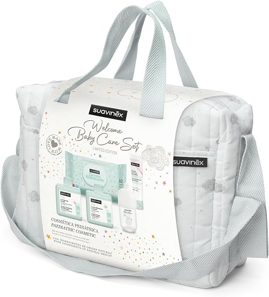 Suavinex, Bolso Carro Bebé con Cosmética: Gel Champú Syndet 300 ml + Loción Hidratante 300 ml + Pomada Pañal 50 ml + Baby Cologne 100 ml + Toallitas 60 Uds. Ideal Regalo de Recién Nacido, Azul - 3