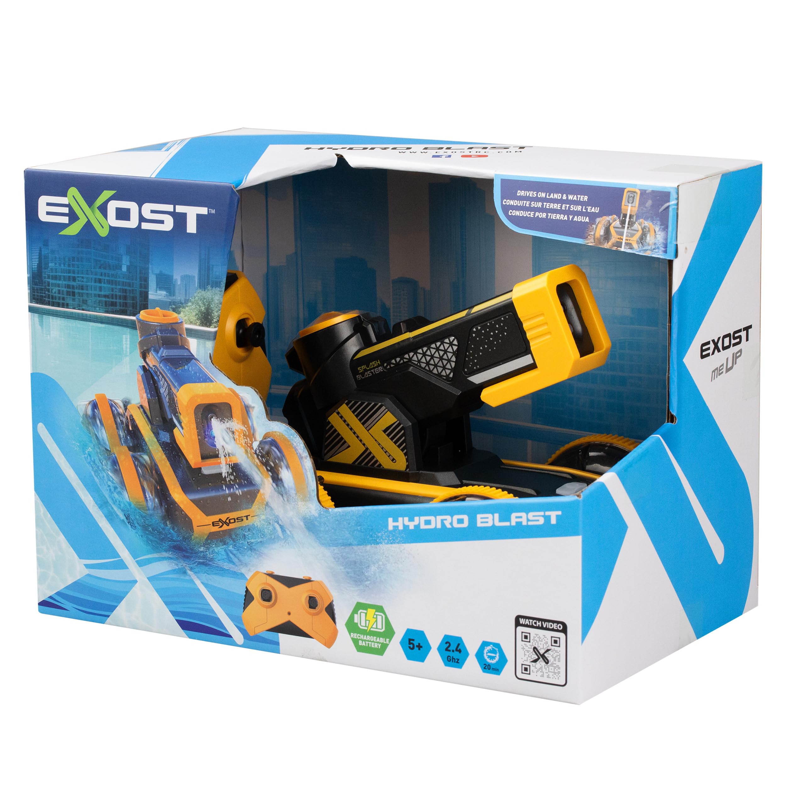 Silverlit Exost Hydro Blast - Coche con Control radiocontrolado por Radio y función de Pistola de Agua, Rueda en Tierra y Agua, batería Recargable a Partir de 5 años