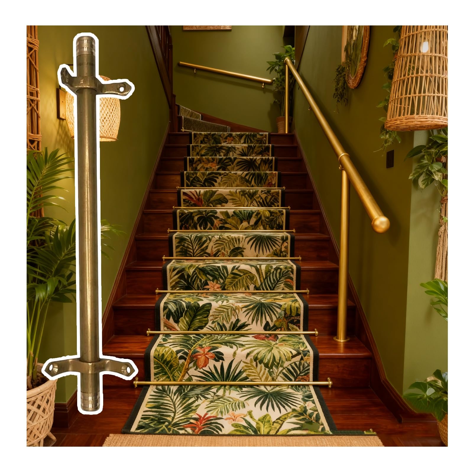 Barres de tapis d'escalier en laiton massif ronds 95 cm lot de 2