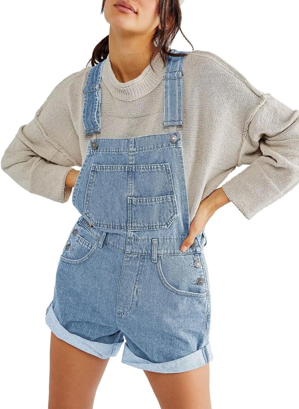 Women's Casual Denim Overall Shorts Loose Adjustable Straps Baggy Jeans Shortalls Rompers Pants