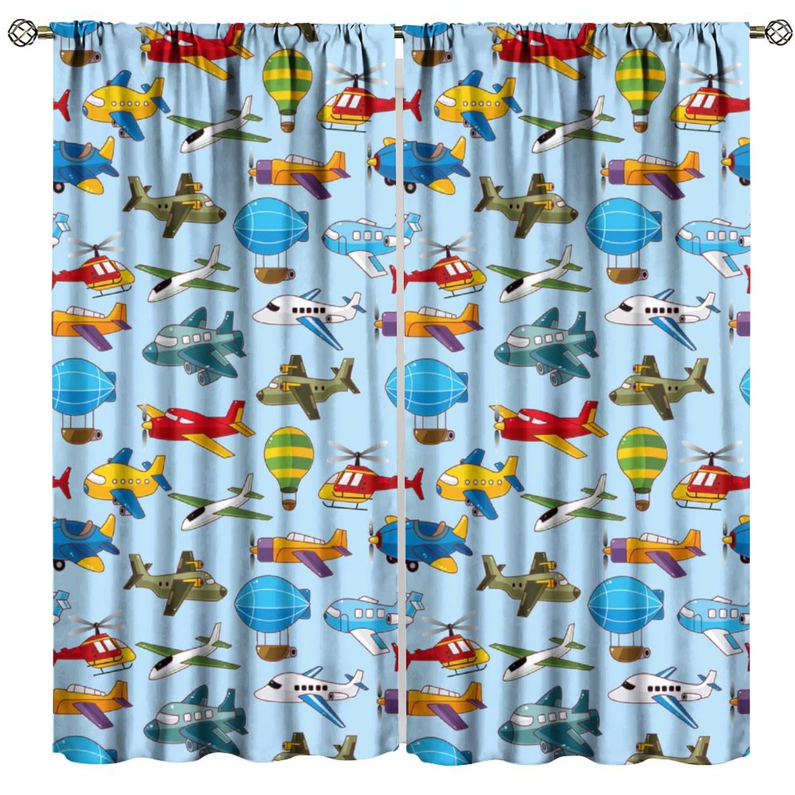 SENQIAN Cartoon Airplane Curtains for Kids Boys Girls Bedroom Decor Colorful Aircraft Art Printed Rod Pocket Blackout Window Treatments for Living Room Kitchen Cafe W36xL63in 2 Panels