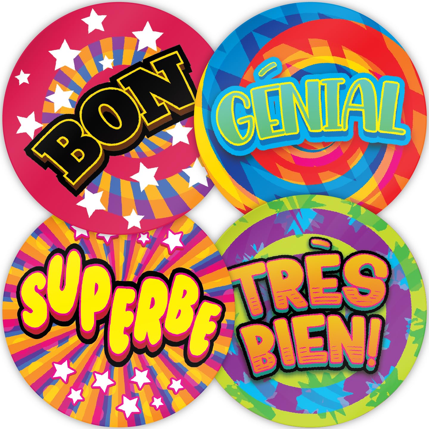 Stone Melon Rainbow School Reward Stickers 144 French Language Stickers 30Mm Round Awards Nursery Teachers Parents Children Kids