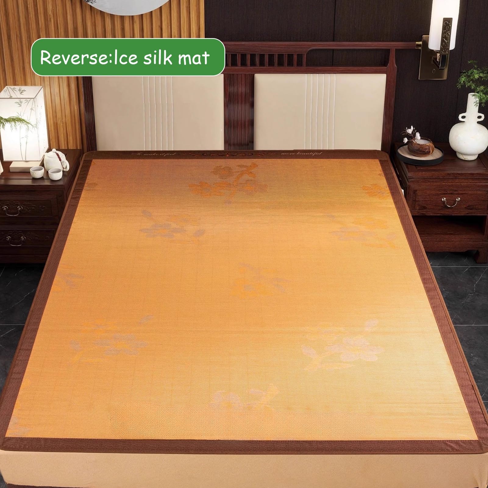 Protector de colchón refrescante de bambú, tapete de ratán natural para verano, 150 x 195 cm, para máxima comodidad y transpirabilidad en climas cálidos