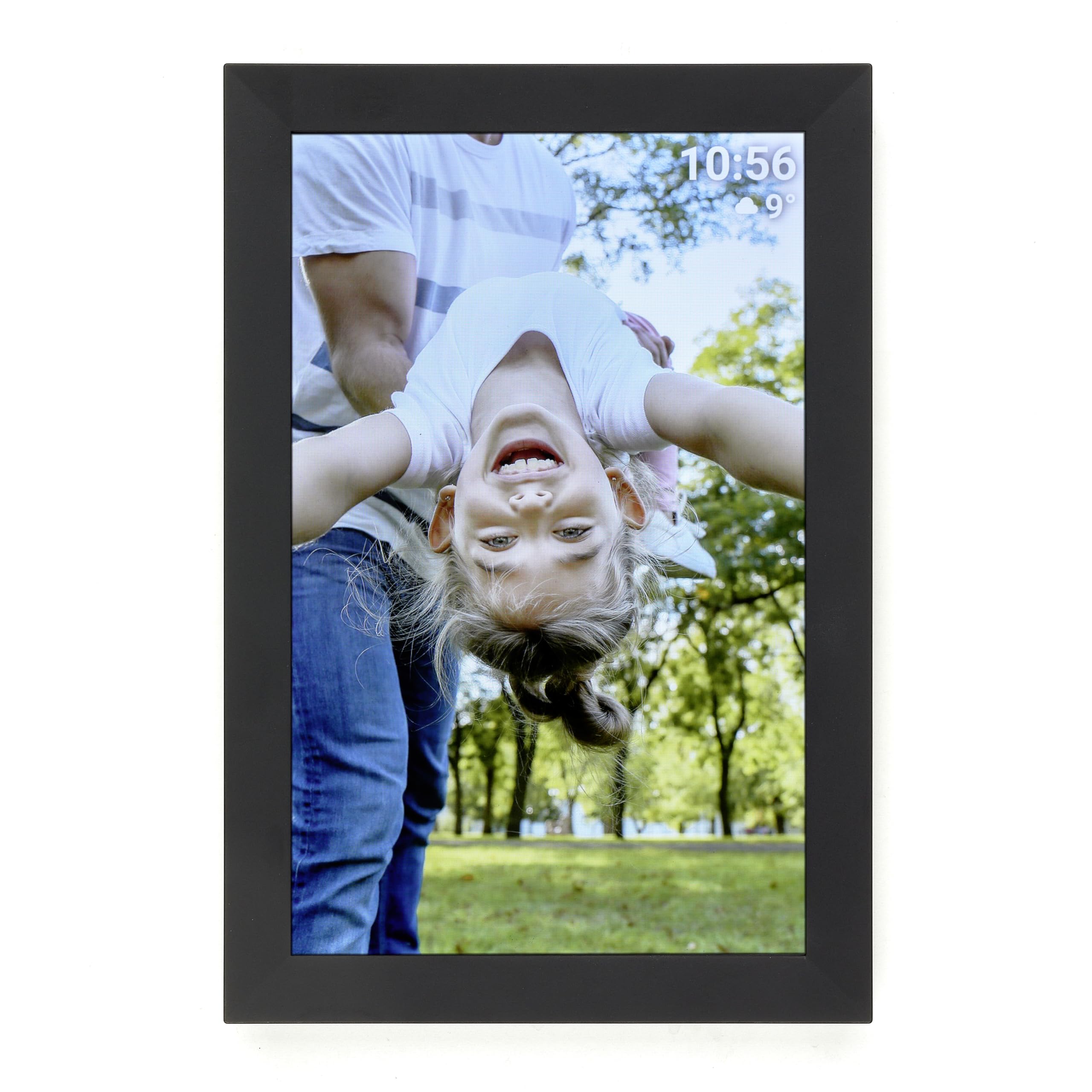TFA Dostmann Digitaler WLAN Foto Bilderrahmen 10 Zoll, 37.1000, mit FRAMEO App, USB Anschluss, für Video und Fotos, Uhrzeit + Wetteranzeige, einfache Einrichtung, schwarz