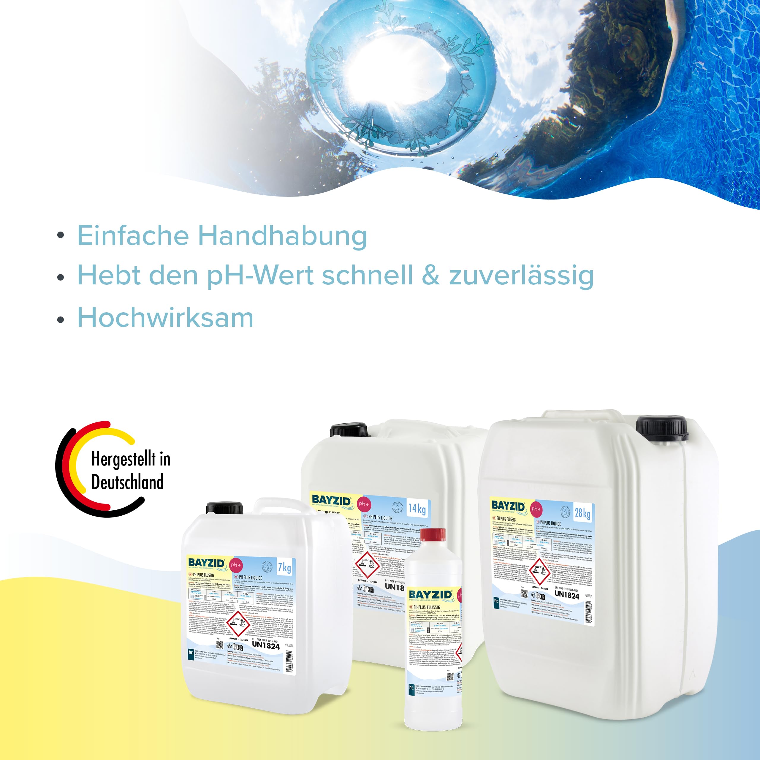 1 x 28 kg pH Heber flüssig von Höfer Chemie - DAS ORIGINAL für einen optimalen pH-Wert und einwandfreie Wasserwerte | Geeignet für alle Behandlungen – reine und stabile Qualität – erhöht den pH-Wert sanft – schnell löslich