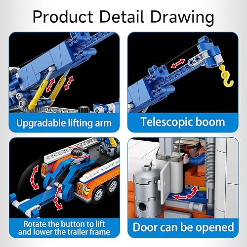 Miniatura 4 de Juego de bloques de construcción de camión de remolque, vehículo de rescate de carretera con grúa de juguete, kit de construcción de vehículos de