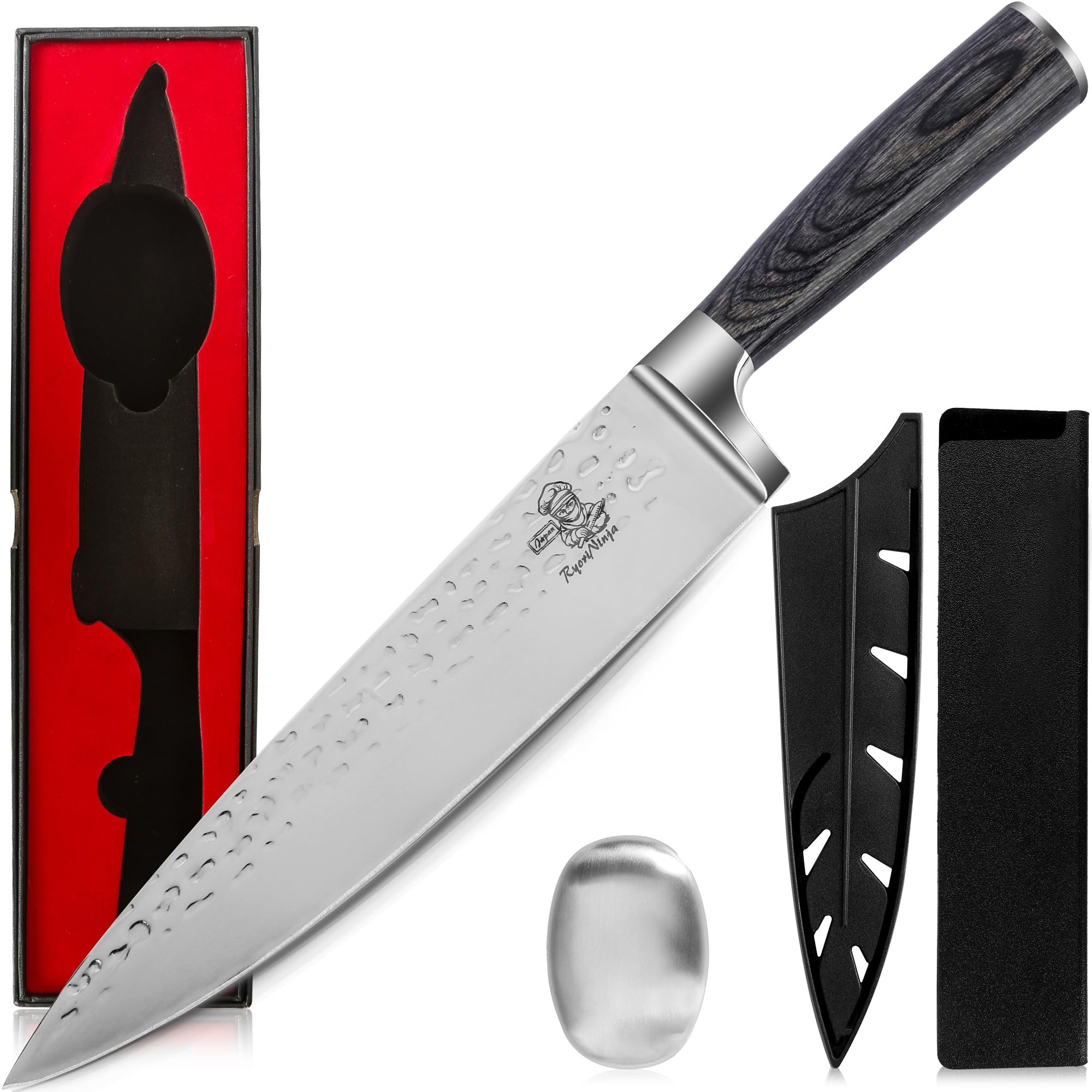 8 inch Japanese Chef Knife, High Carbon Steel Gyutou Knife, Professional Stainless steel Kitchen Knife with Gift Box for Men and Women(Black)
