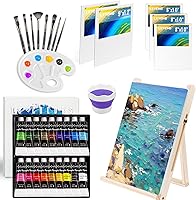 LEYEMO Acrylic Paint Set for Kids & Adults: 18 Vibrant Colors, 5 Canvas Panels, 8 Brushes, Easel, Palette - Complete Art Kit