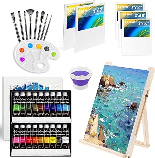 LEYEMO Acrylic Paint Set for Kids & Adults: 18 Vibrant Colors, 5 Canvas Panels, 8 Brushes, Easel, Palette - Complete Art Kit