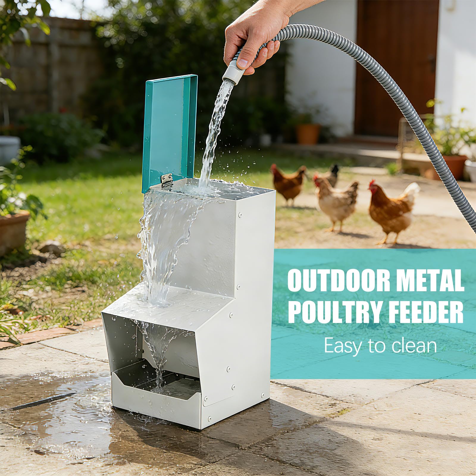 Comedero Automático para Gallinas, Metal, 10L Distribuidor Automático de Alimento, Comedero Colgante para Patos, Pollos, Antidesperdicio
