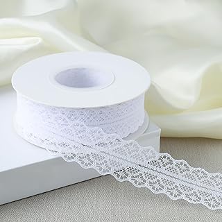 Cinta de encaje de 25 yardas, cintas de encaje vintage de 1.2 pulgadas de ancho para envoltura de regalos, cinta de flores, decoración de bodas y costura para manualidades (blanco, 25 yardas)