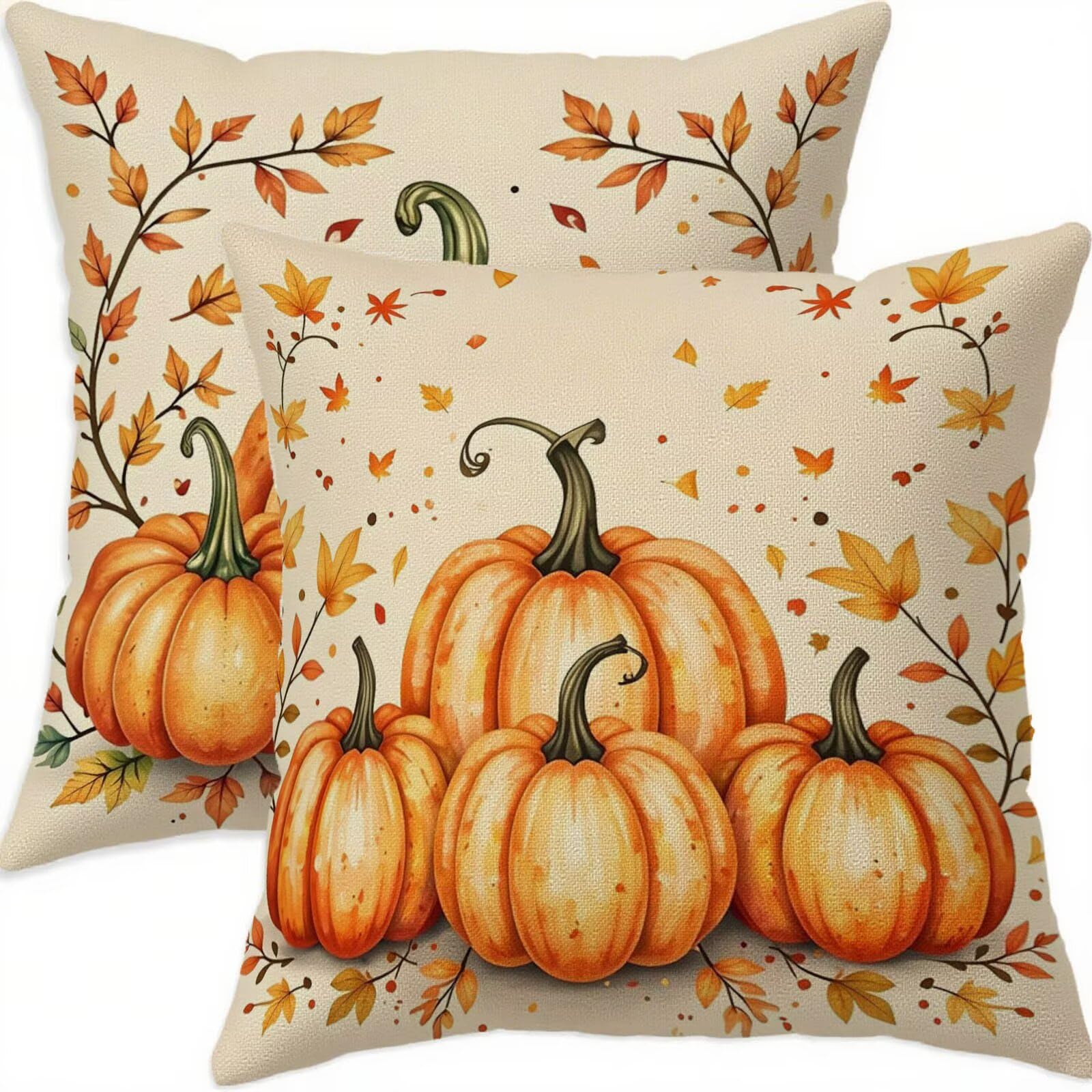 Housse coussin 65x65cm orange imperméable en lin lot de 2 pour canapé et patio