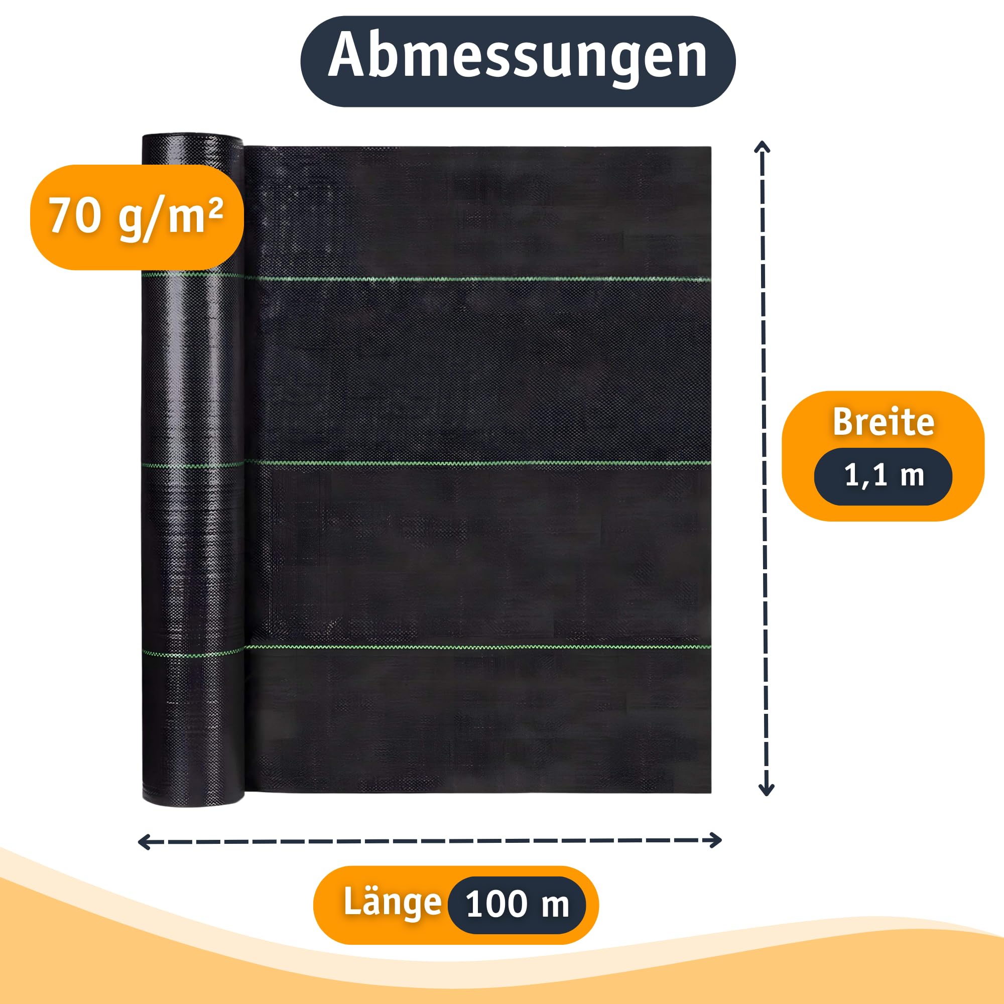 UV-beständige Ukrautvlies - 70g/m², Robustes & dauerhaftes Gartenvlies gegen Unkraut (1,1 x 100m, Unkrautvlies)